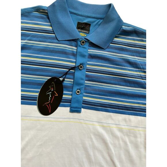 Greg Norman Golf Shirt Play Dry Performance Sz S Blue white Stripes NWT $75 - Picture 2 of 11